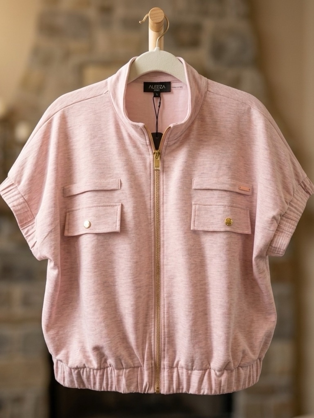 Aleeza Paris Dusty Pink Zip-Front Short Sleeve Jacket